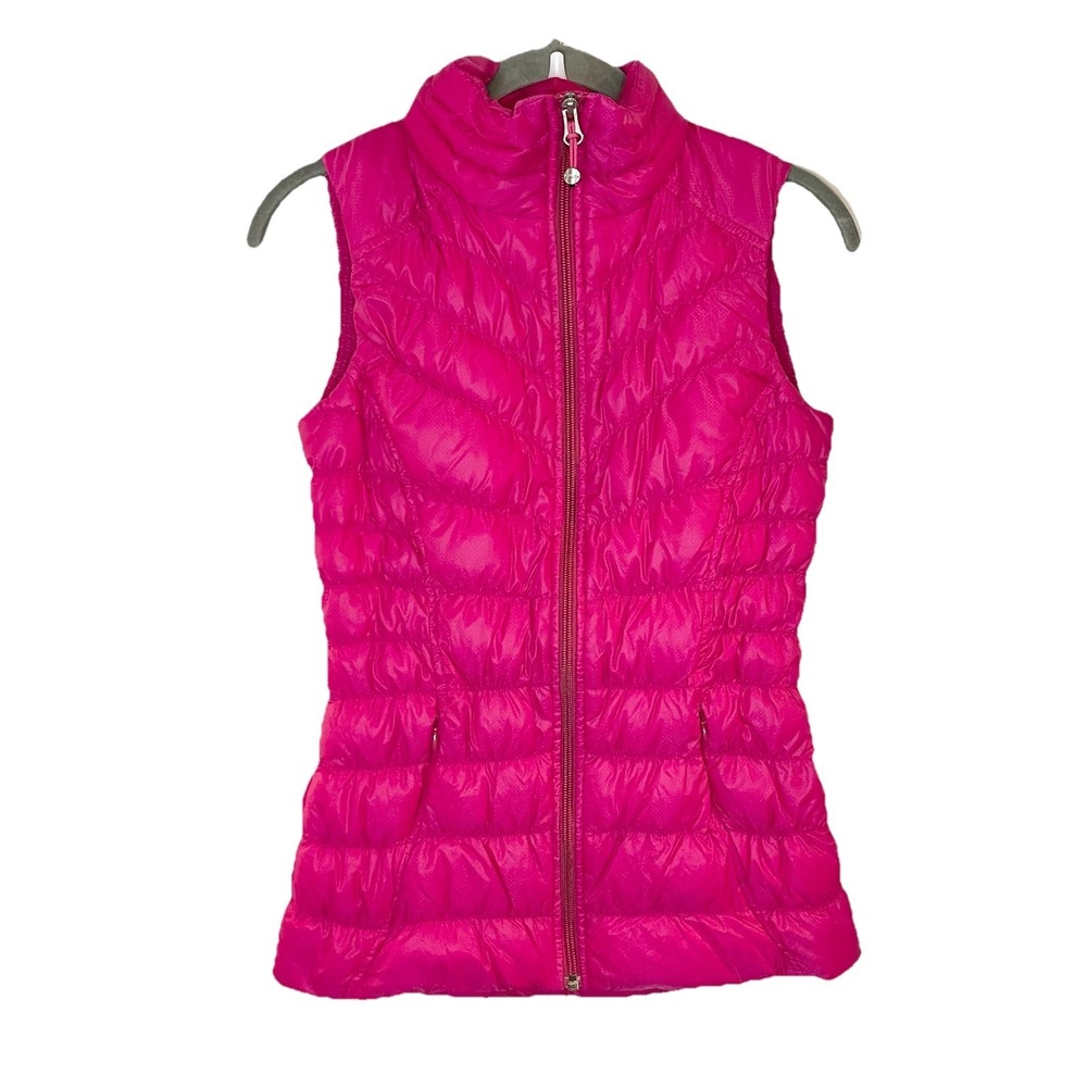 Athleta Women's Puffer Vest Downalicious Deluxe Hot Pink Down Filled XXS 2XS - Picture 2 of 8
